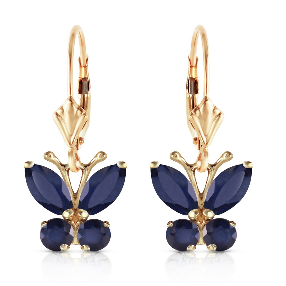 14K. SOLID GOLD BUTTERFLY EARRING WITH SAPPHIRES - Picture 2 of 6
